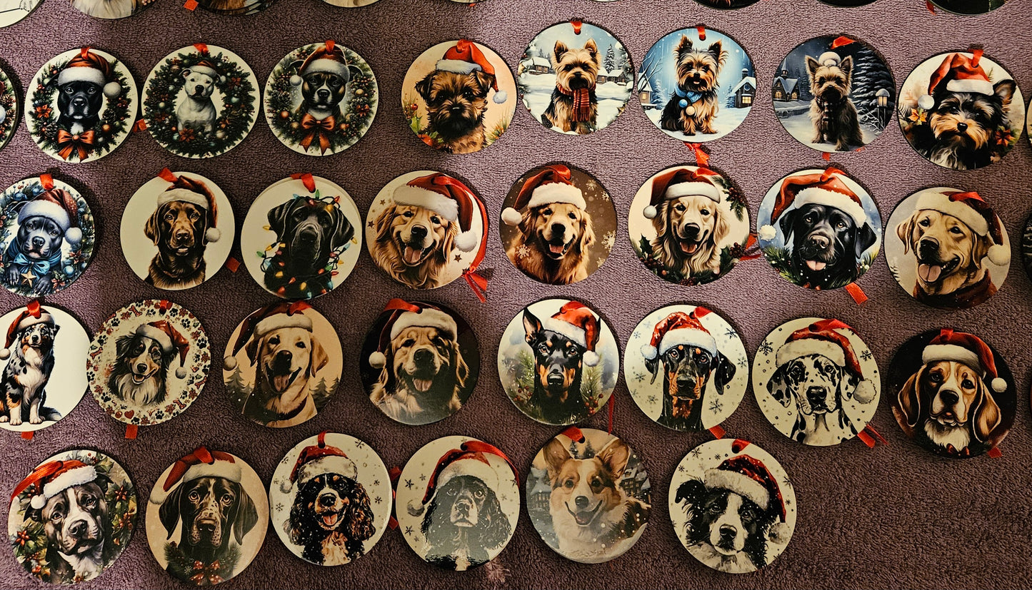 Dog (98) Round Christmas MDF Ornament