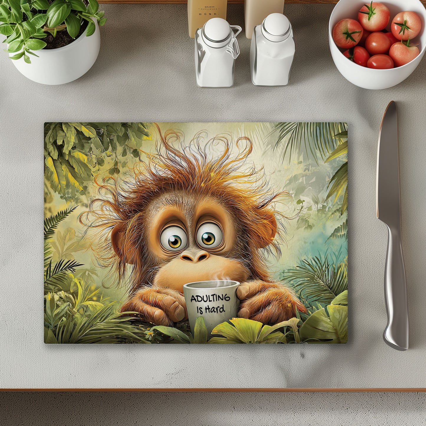 Adulting is Hard Monkey Chopping Cutting Board or Coaster