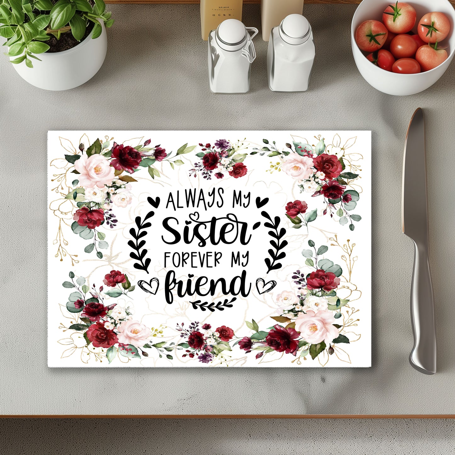 Always My Sister Red Chopping Cutting Board or Coaster