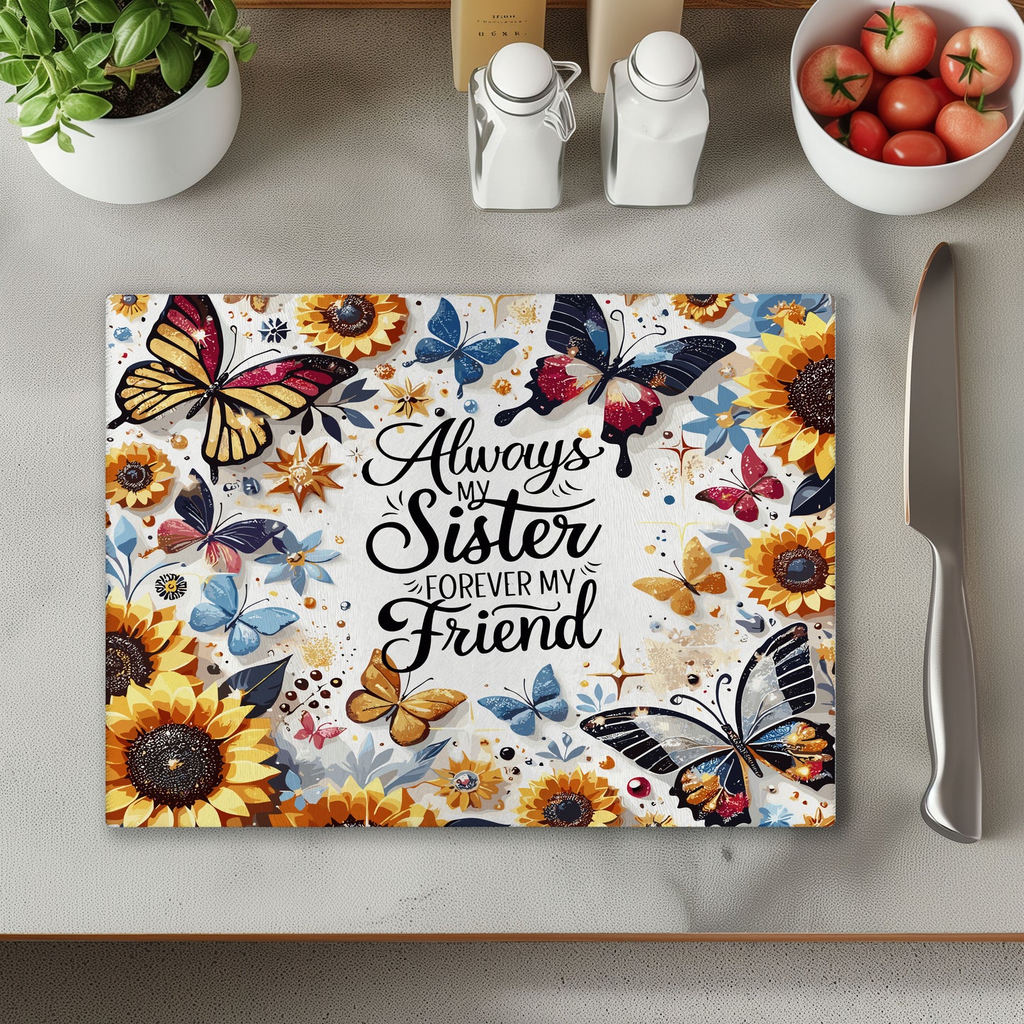 Always My Sister Yellow Chopping Cutting Board or Coaster