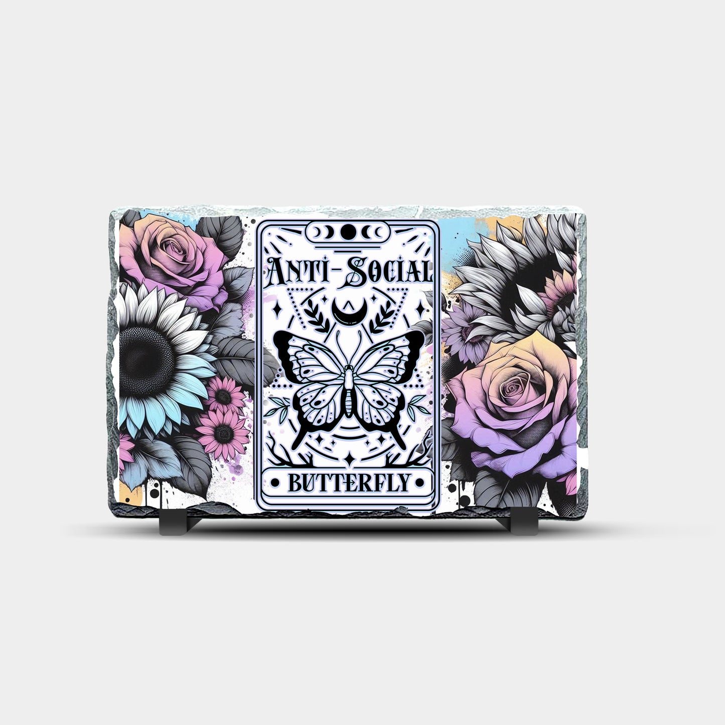 Anti Social Butterfly Design Printed Rock Slate