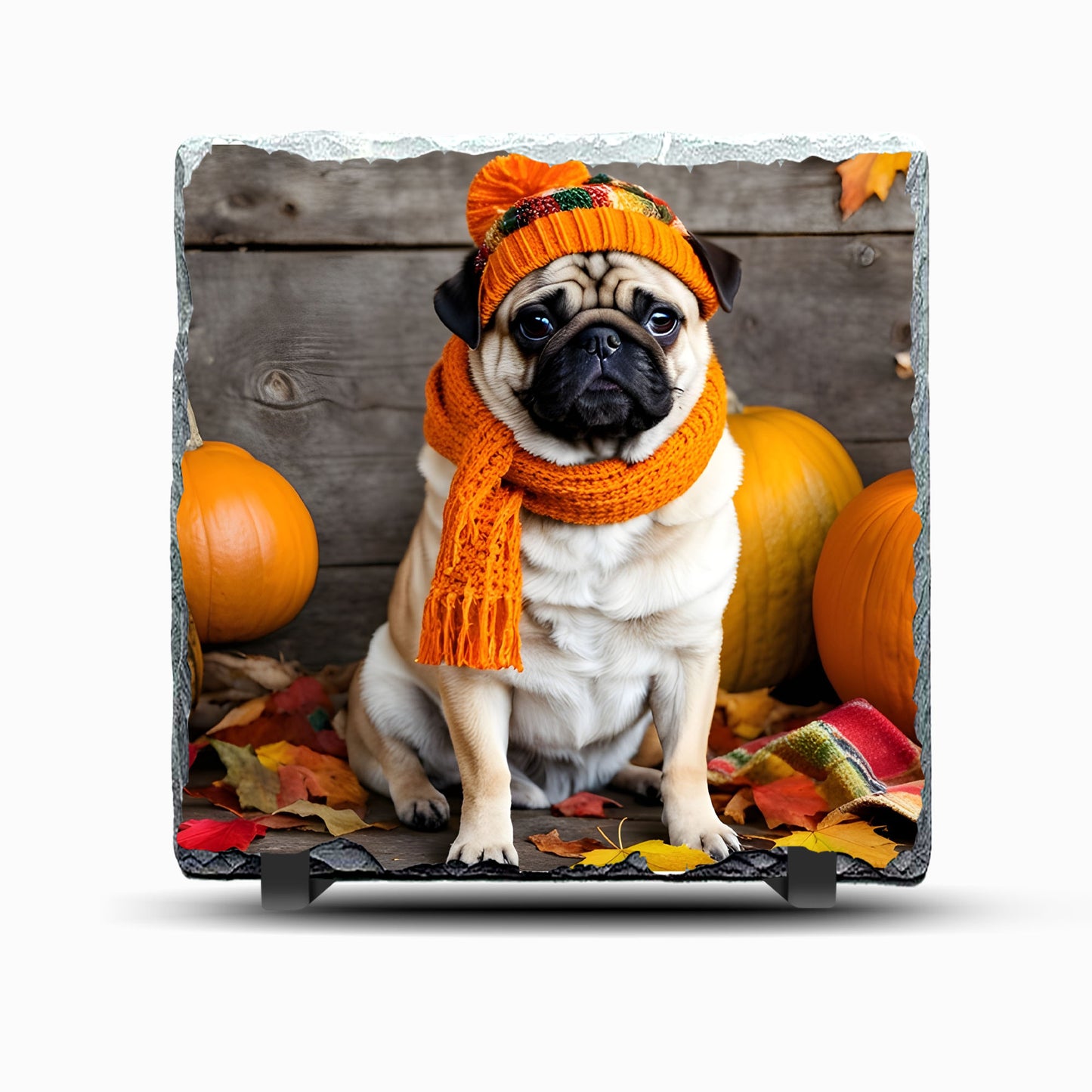 Autumn Pug Design Printed Slate