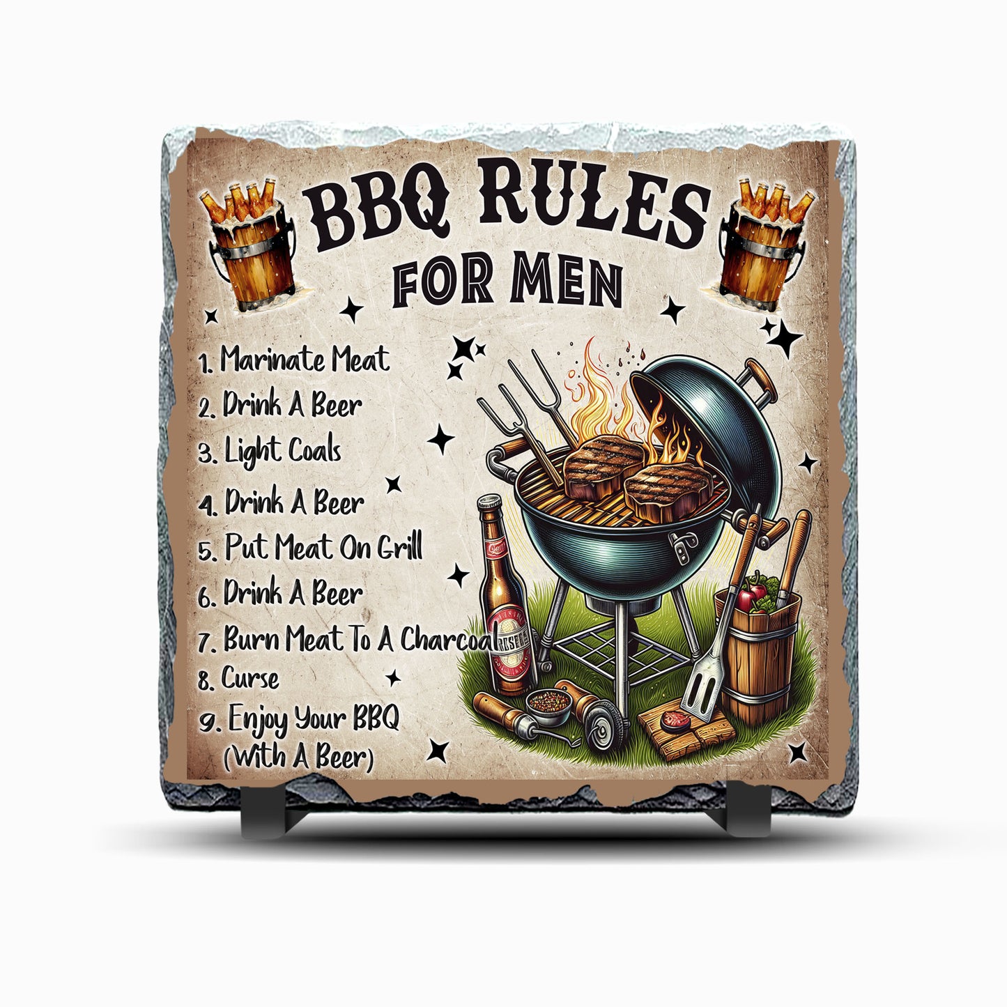 BBQ Rules Design Printed Rock Slate