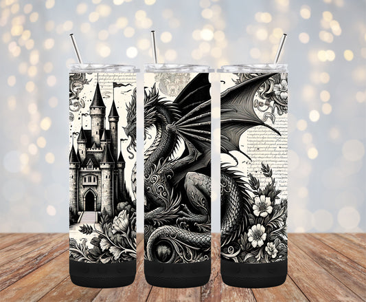 Black and White Dragon Castle 20oz Bluetooth Speaker Tumbler