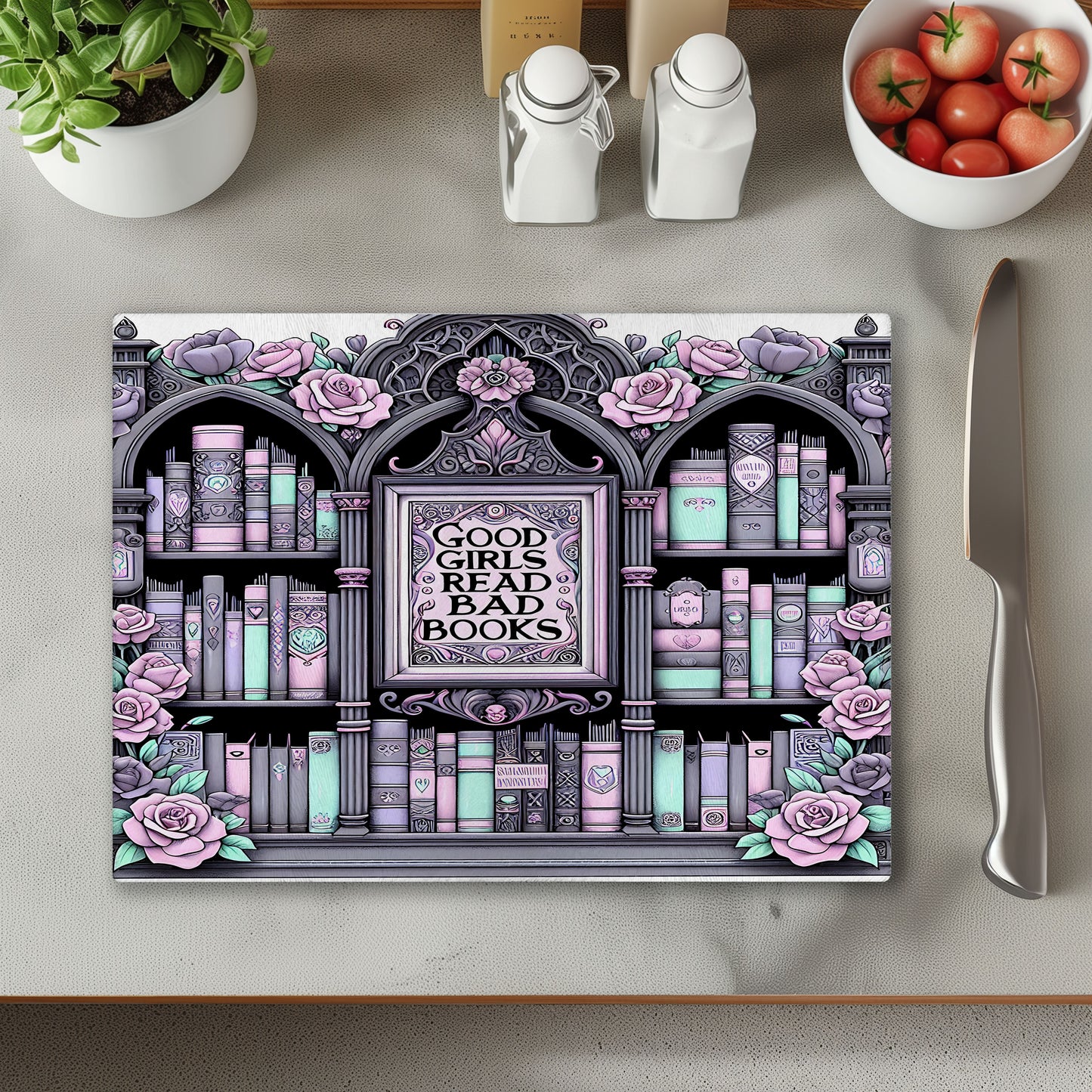 Good Girls Read Bad Books Glass Chopping Cutting Board