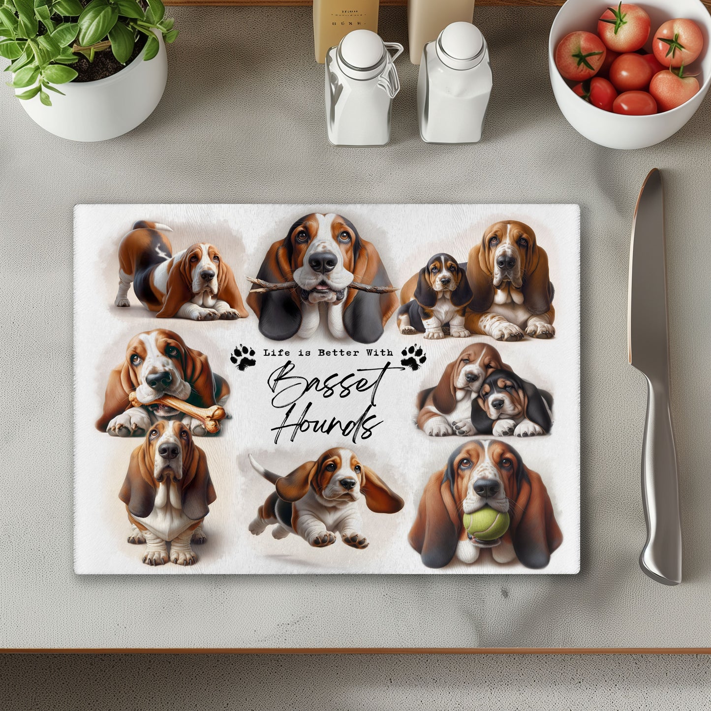 Basset Hound Dog Life is Better with Chopping Cutting Board or Coaster