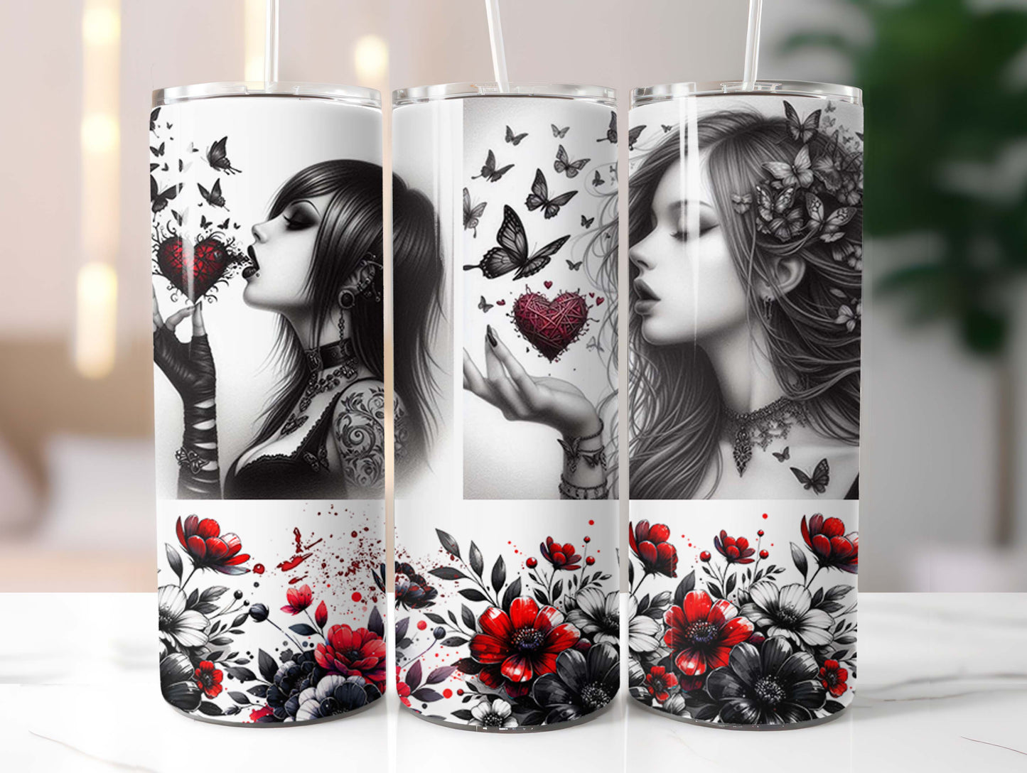 Girl with Butterflies and Roses 20oz Tumbler