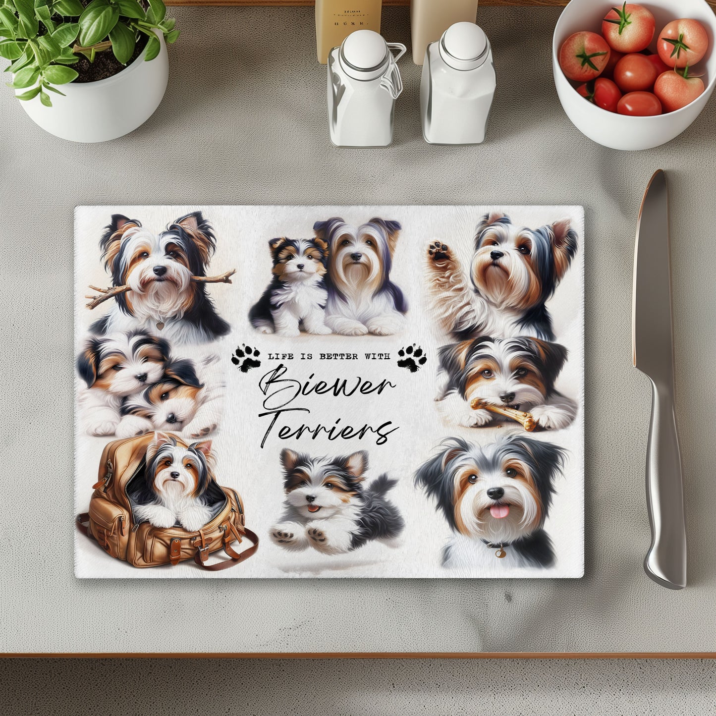 Biewer Terrier Dog Life is Better with Chopping Cutting Board or Coaster