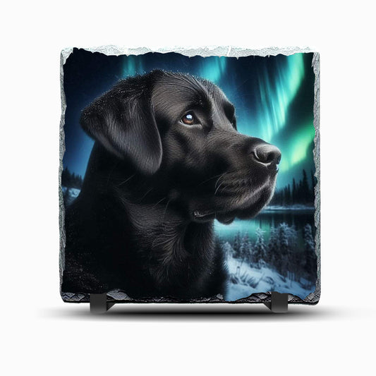 Black Labrador Dog Northern Lights Design Printed Rock Slate