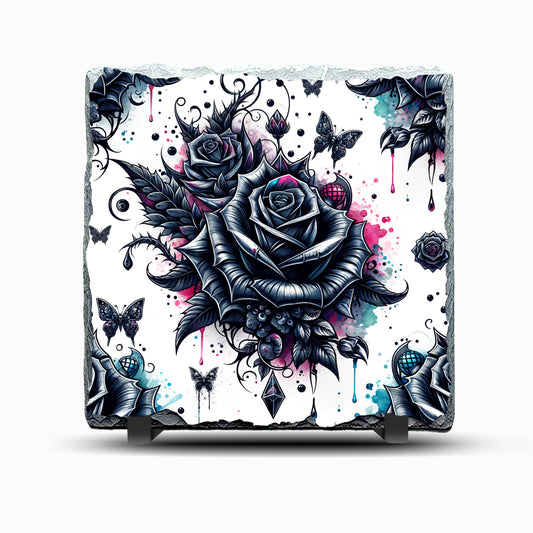 Black Roses Design Printed Rock Slate