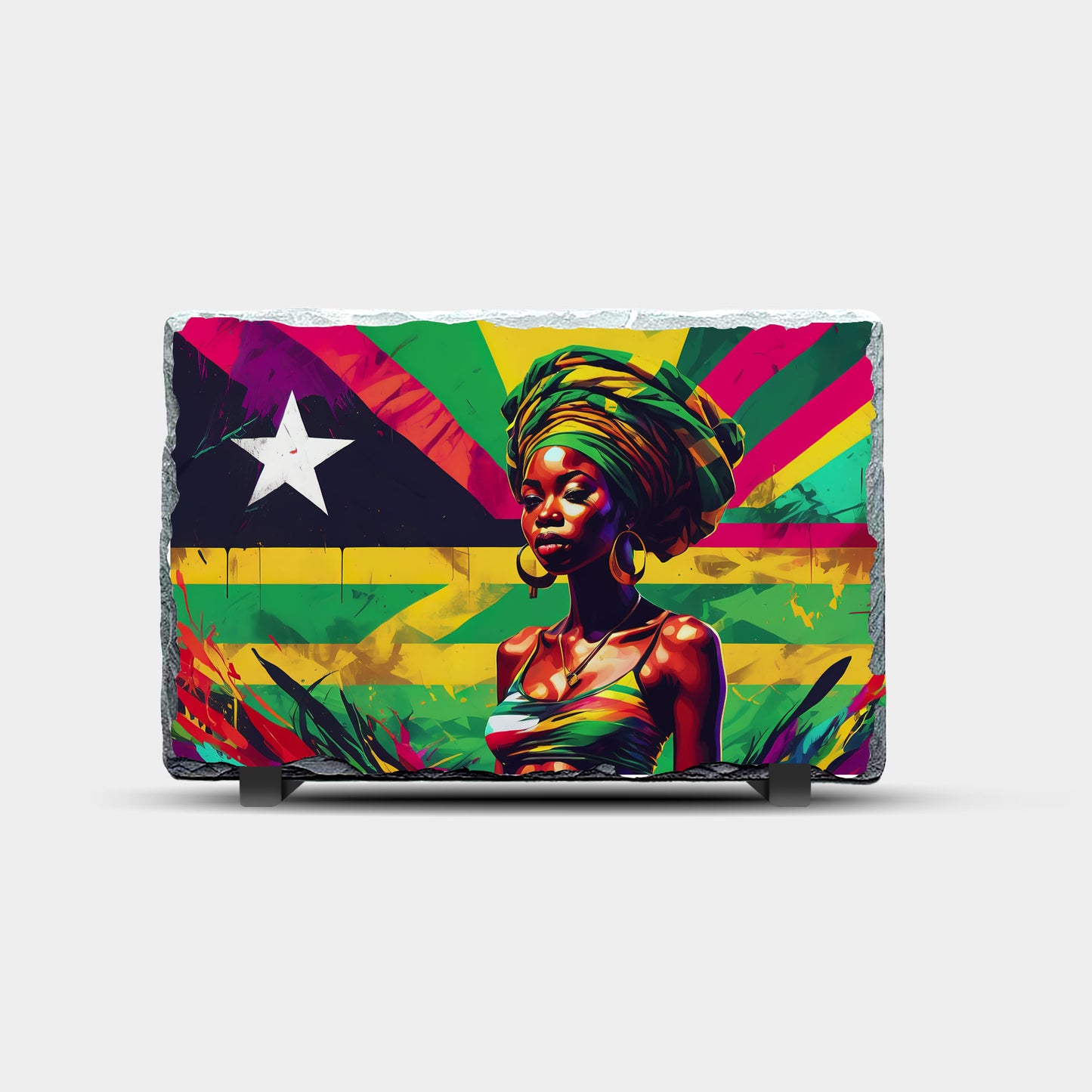 Black Woman with Flag Design Printed Rock Slate