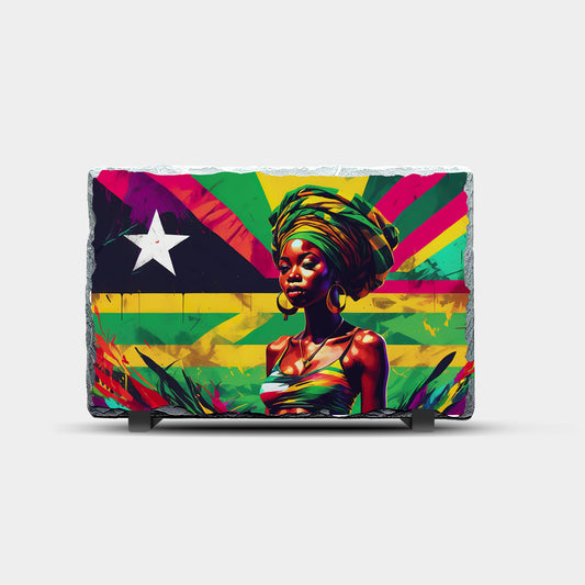 Black Woman with Flag Design Printed Rock Slate