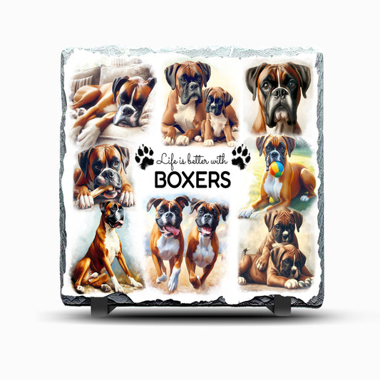 Boxer Dog Life Design Printed Rock Slate