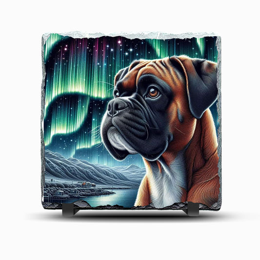 Boxer Dog Northern Lights Design Printed Rock Slate
