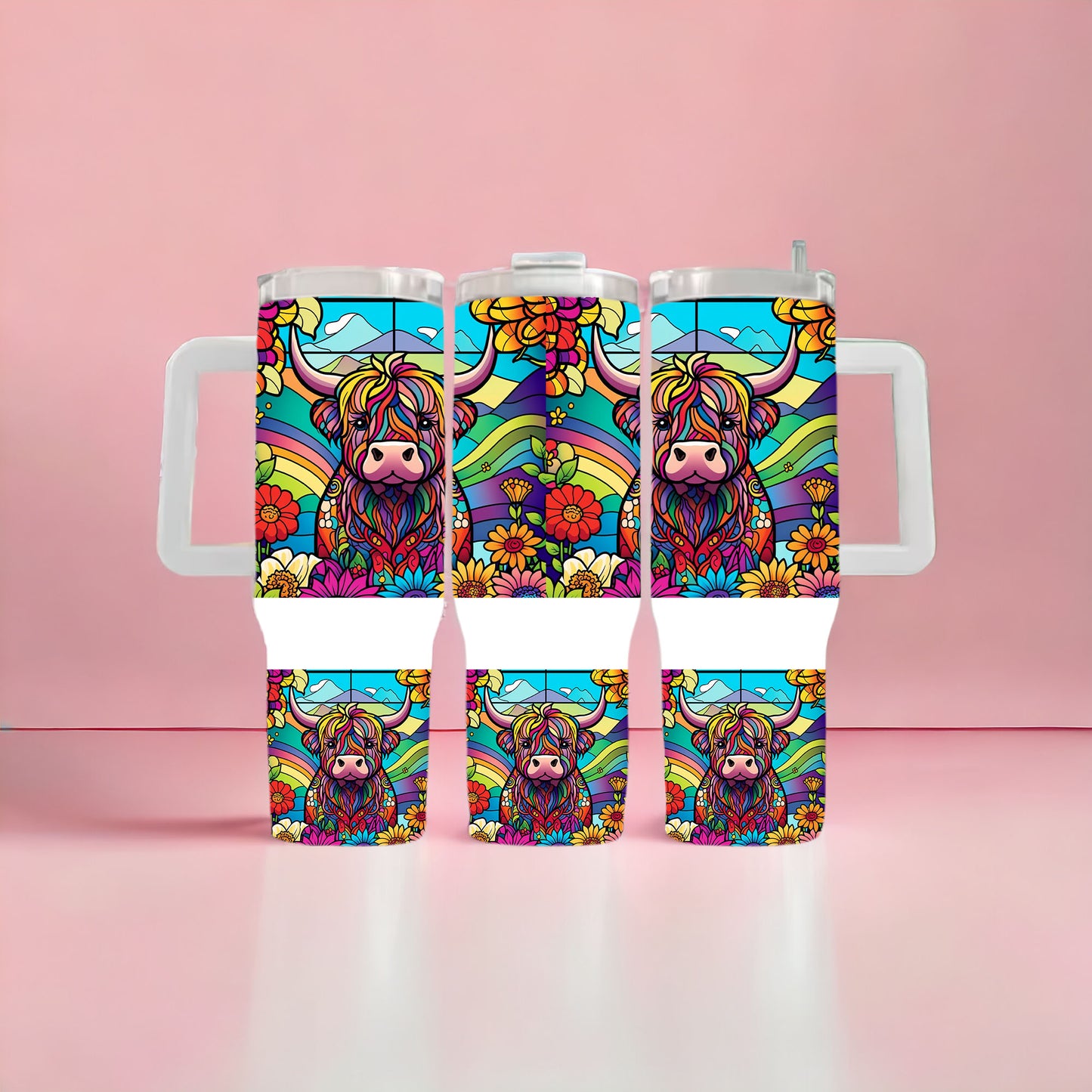 Highland Cow Stained Glass 40oz Tumbler