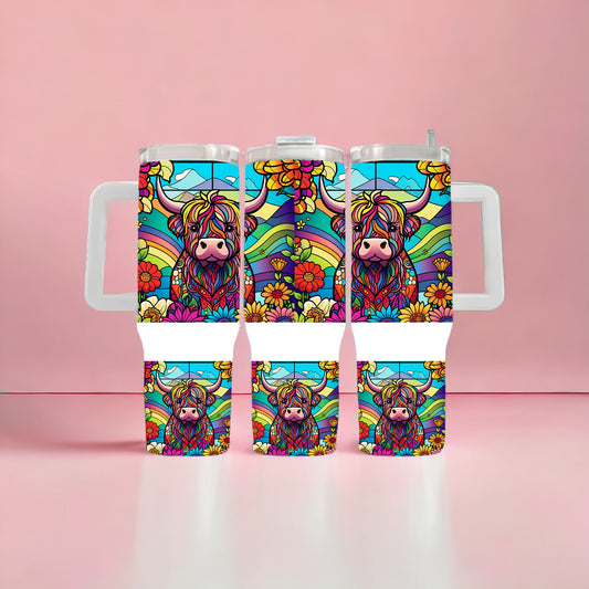 Highland Cow Stained Glass 40oz Tumbler