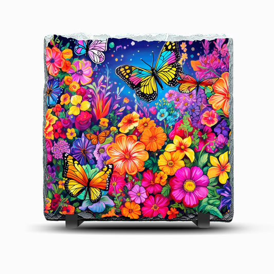 Bright Flowers Design Printed Rock Slate