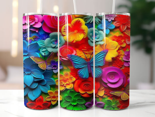 Bright Flowers and Butterflies 20oz Tumbler
