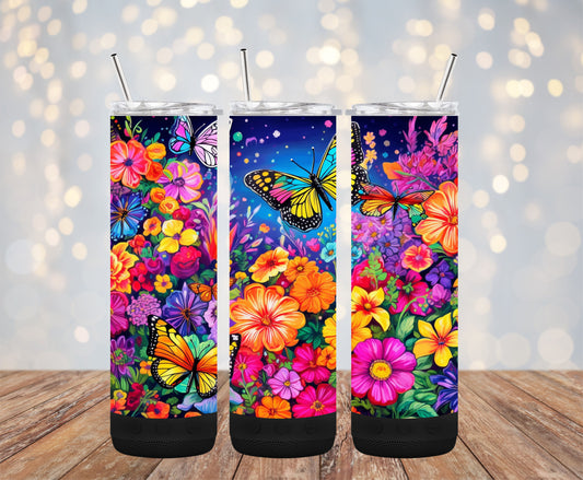 Bright Flowers and Butterflies 20oz Bluetooth Speaker Tumbler