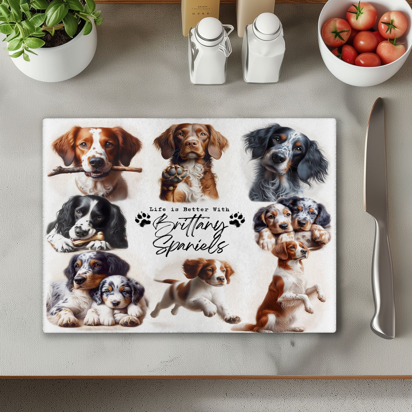 Brittany Spaniel Dog Life is Better with Chopping Cutting Board or Coaster