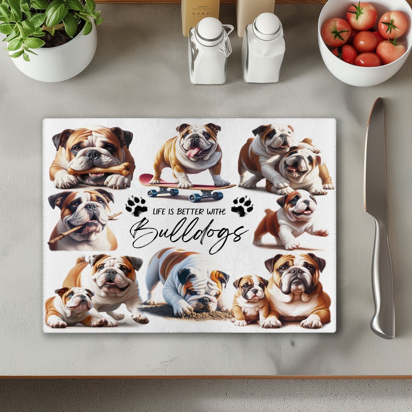 Bulldog Dog Life is Better with Chopping Cutting Board or Coaster