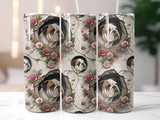 Bulldog with Roses Dog 20oz Tumbler