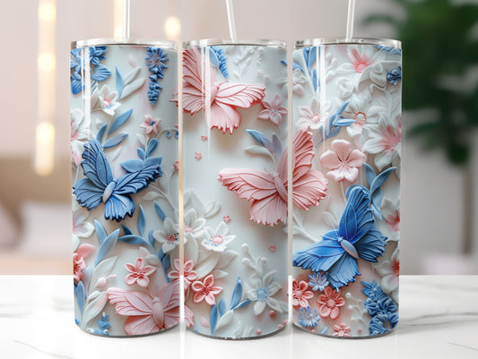 Butterflies Pink and Blue Pastel 20oz Tumbler
