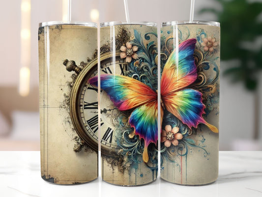 Butterfly Antique Clock (1) 20oz Tumbler