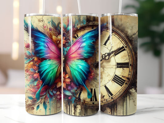 Butterfly Antique Clock (2) 20oz Tumbler