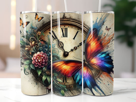 Butterfly Antique Clock (3) 20oz Tumbler