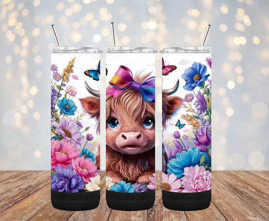 Highland Cow with Butterflies 20oz Bluetooth Speaker Tumbler