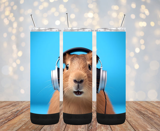 Capybara Headphones 20oz Bluetooth Speaker Tumbler