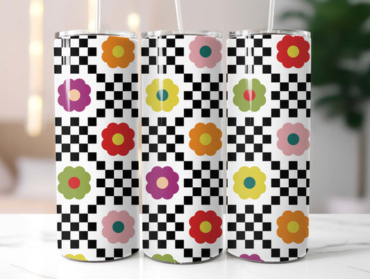 Checkered Flowers 20oz Tumbler