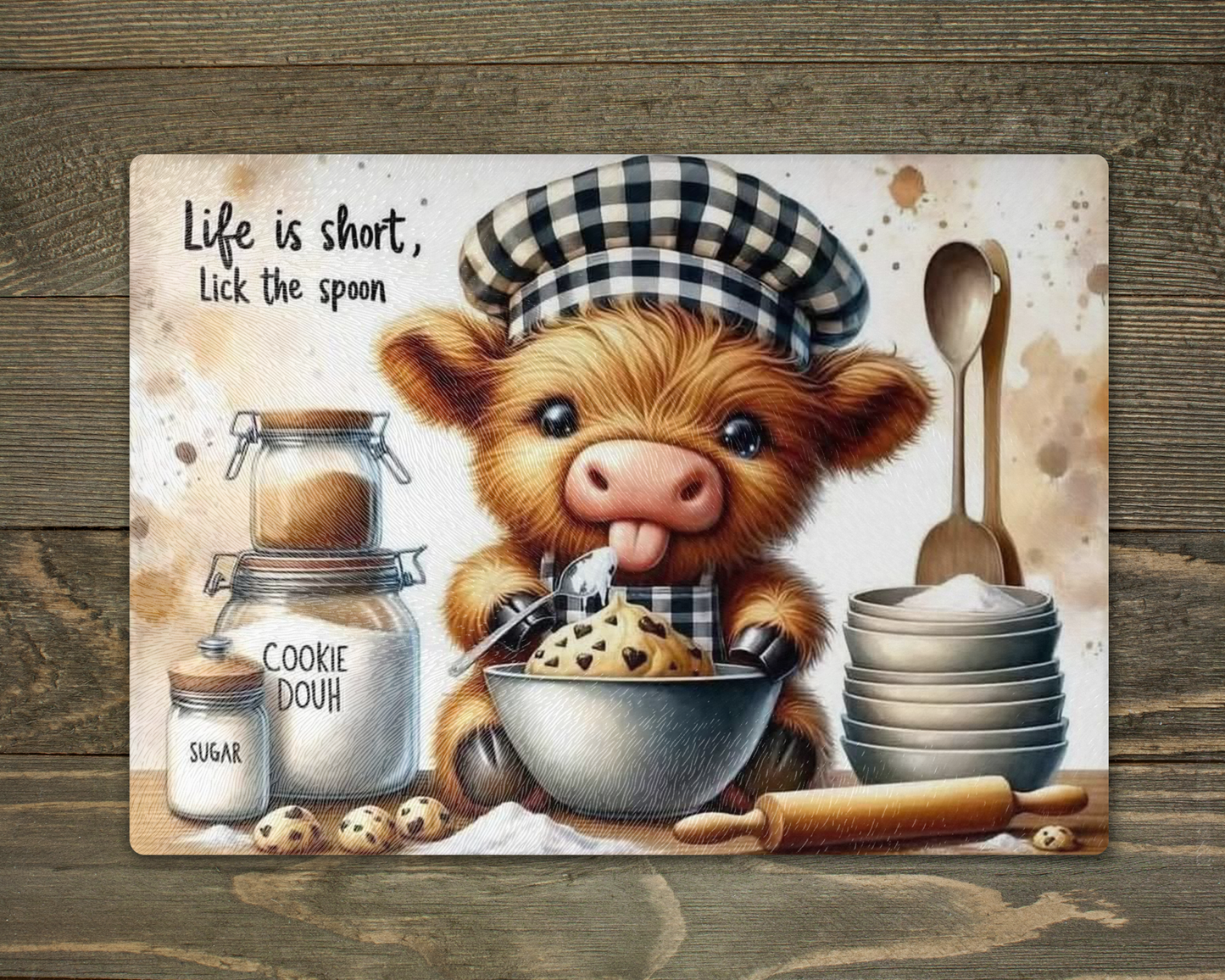 Highland Cow Lick The Spoon Chopping Board