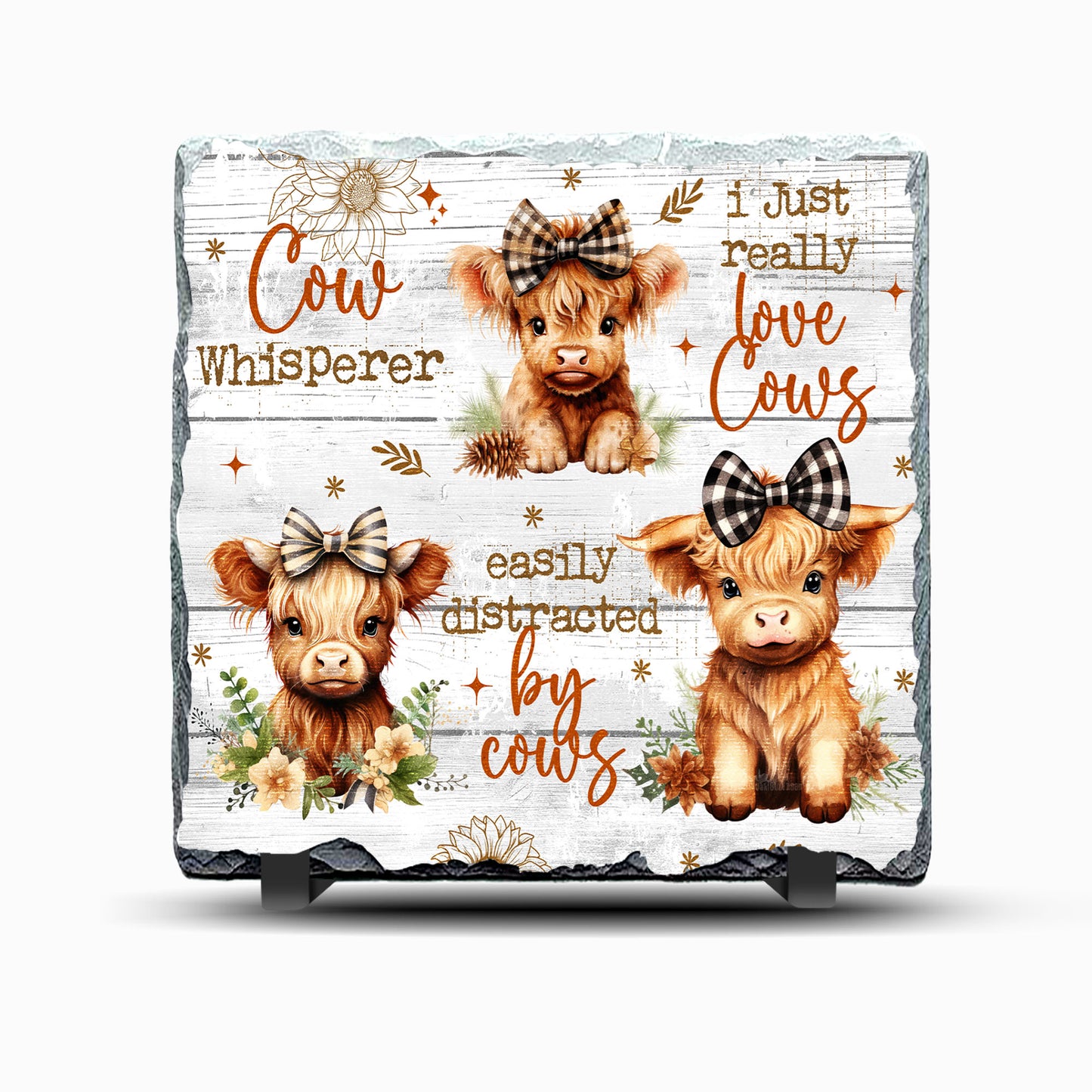 Cow Whisperer Highland Cow Design Printed Rock Slate