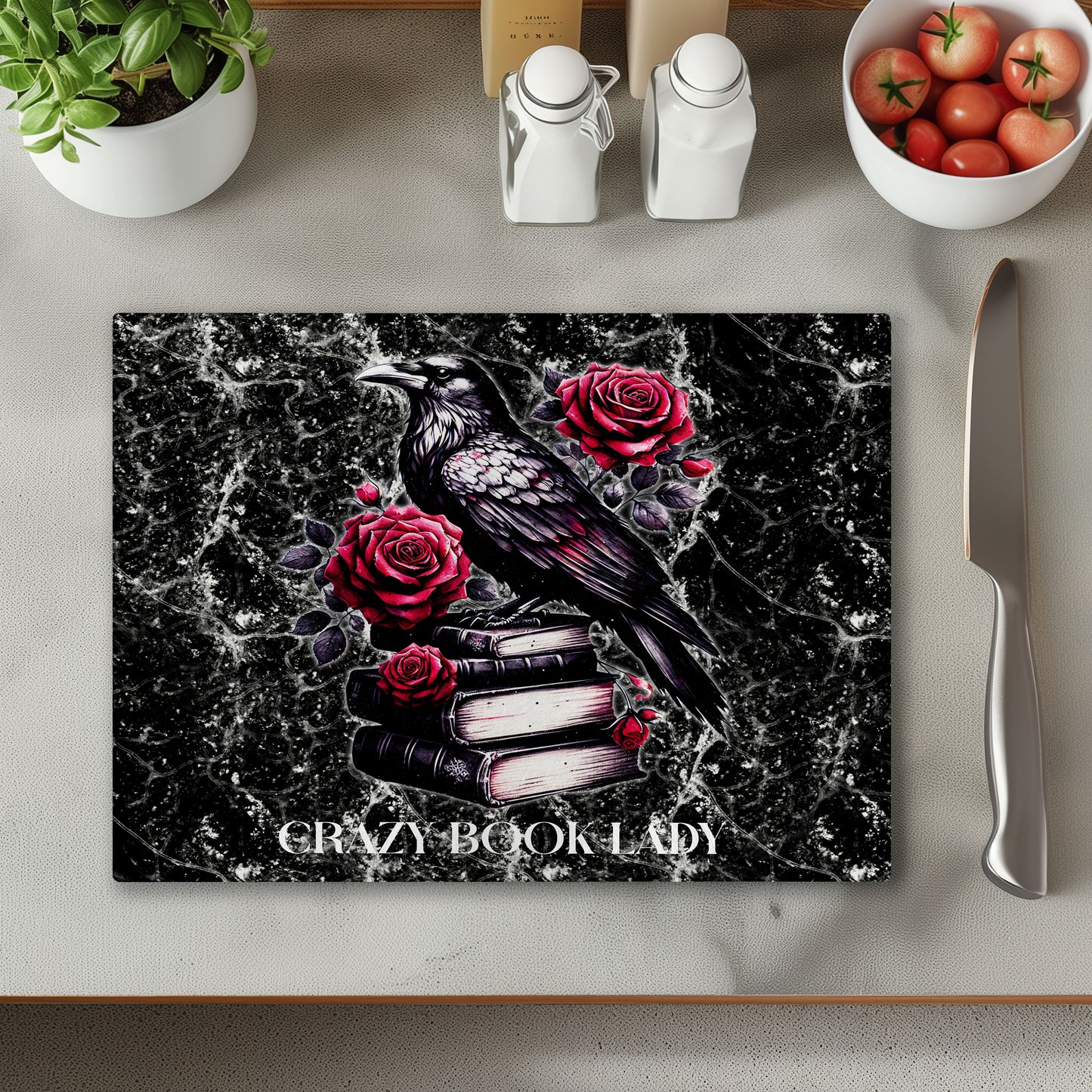 Crazy Book Lady Chopping Cutting Board or Coaster