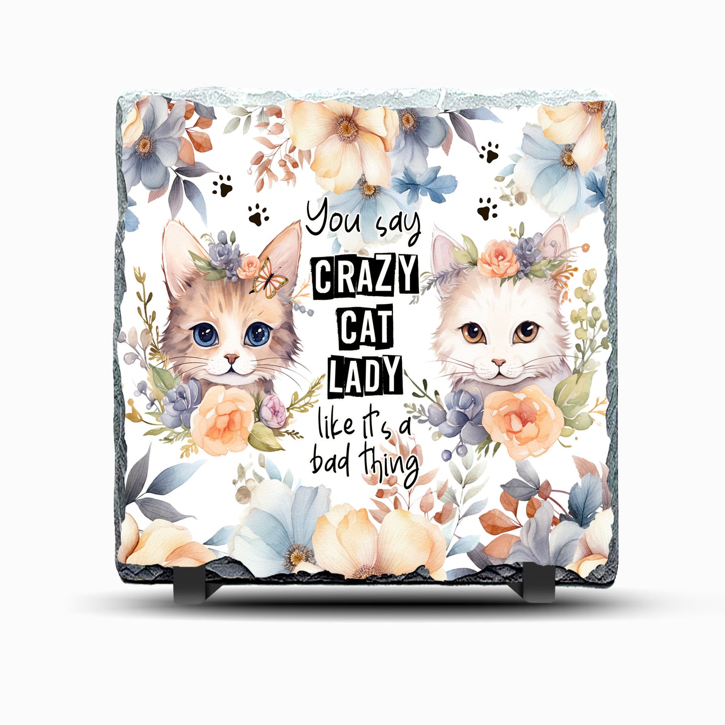 Crazy Cat Lady 2 Design Printed Rock Slate