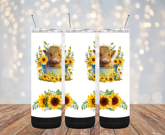 Highland Cow with Sunflowers 20oz Bluetooth Speaker Tumbler