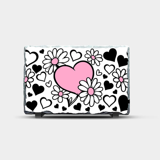 Daisy and Hearts Design Printed Rock Slate