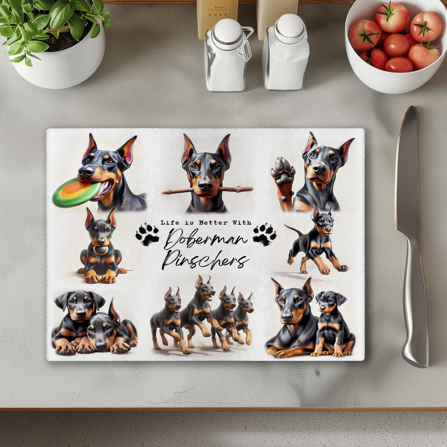 Doberman Dog Life is Better with Chopping Cutting Board or Coaster