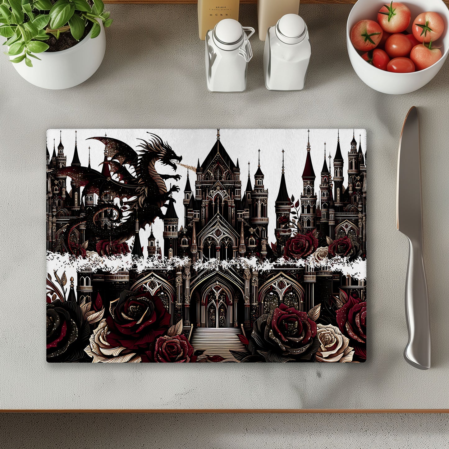 Fire Dragon Chopping Cutting Board or Coaster