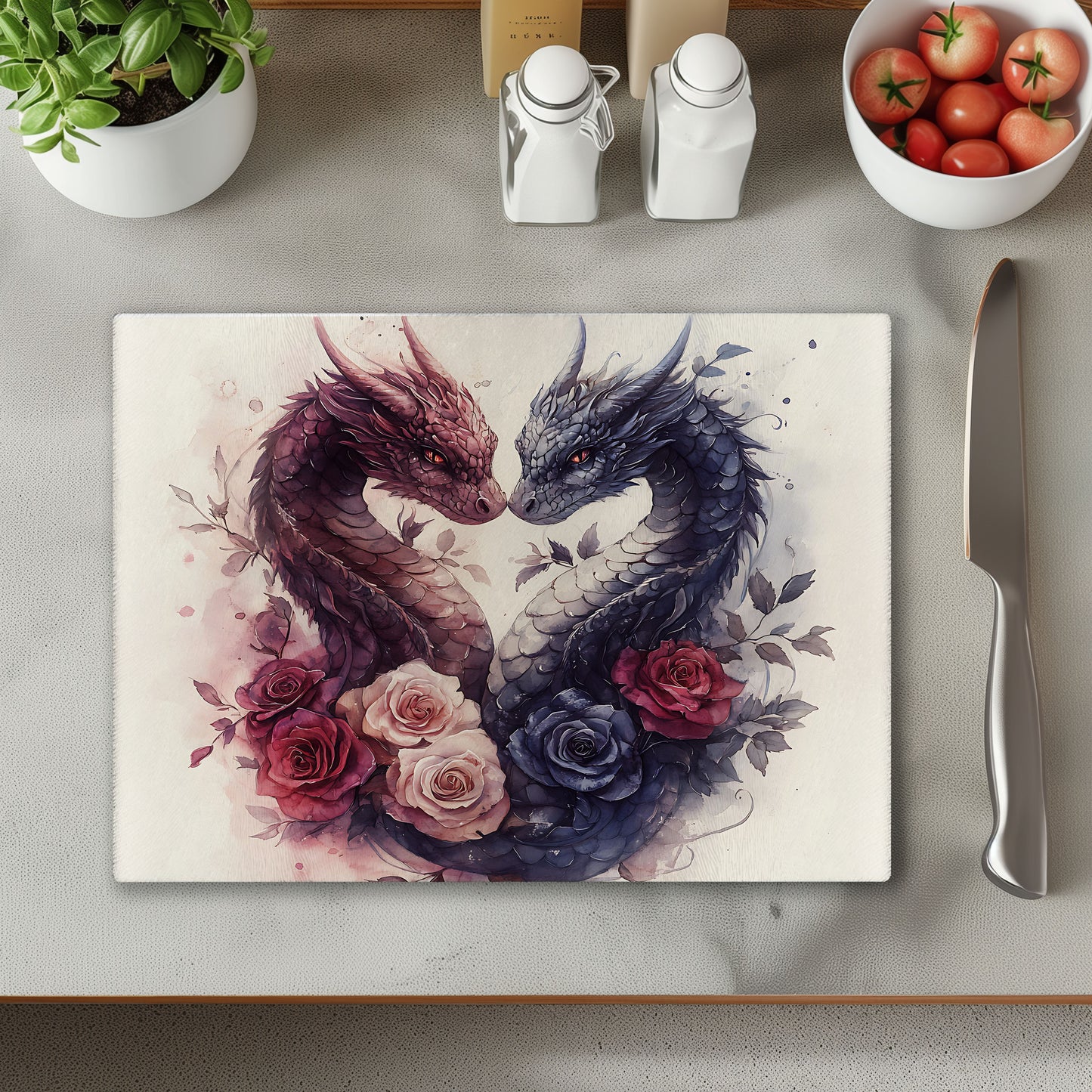 Dragon Heart Glass Chopping Cutting Board