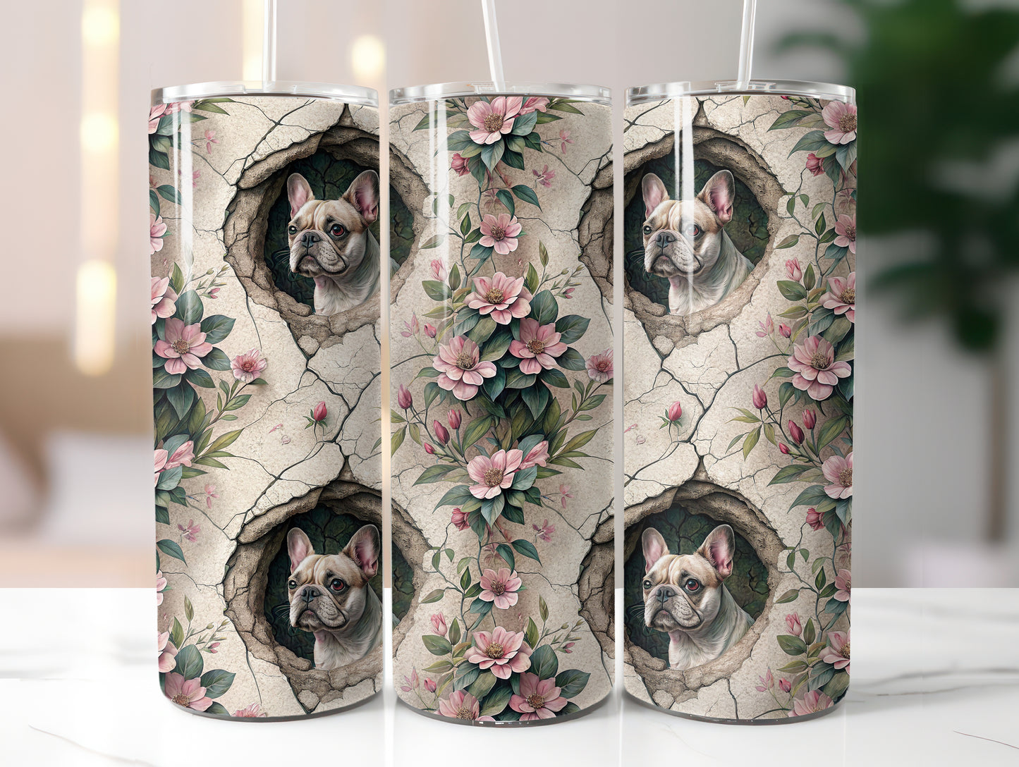 Frenchie French Bulldog with Roses Dog 20oz Tumbler