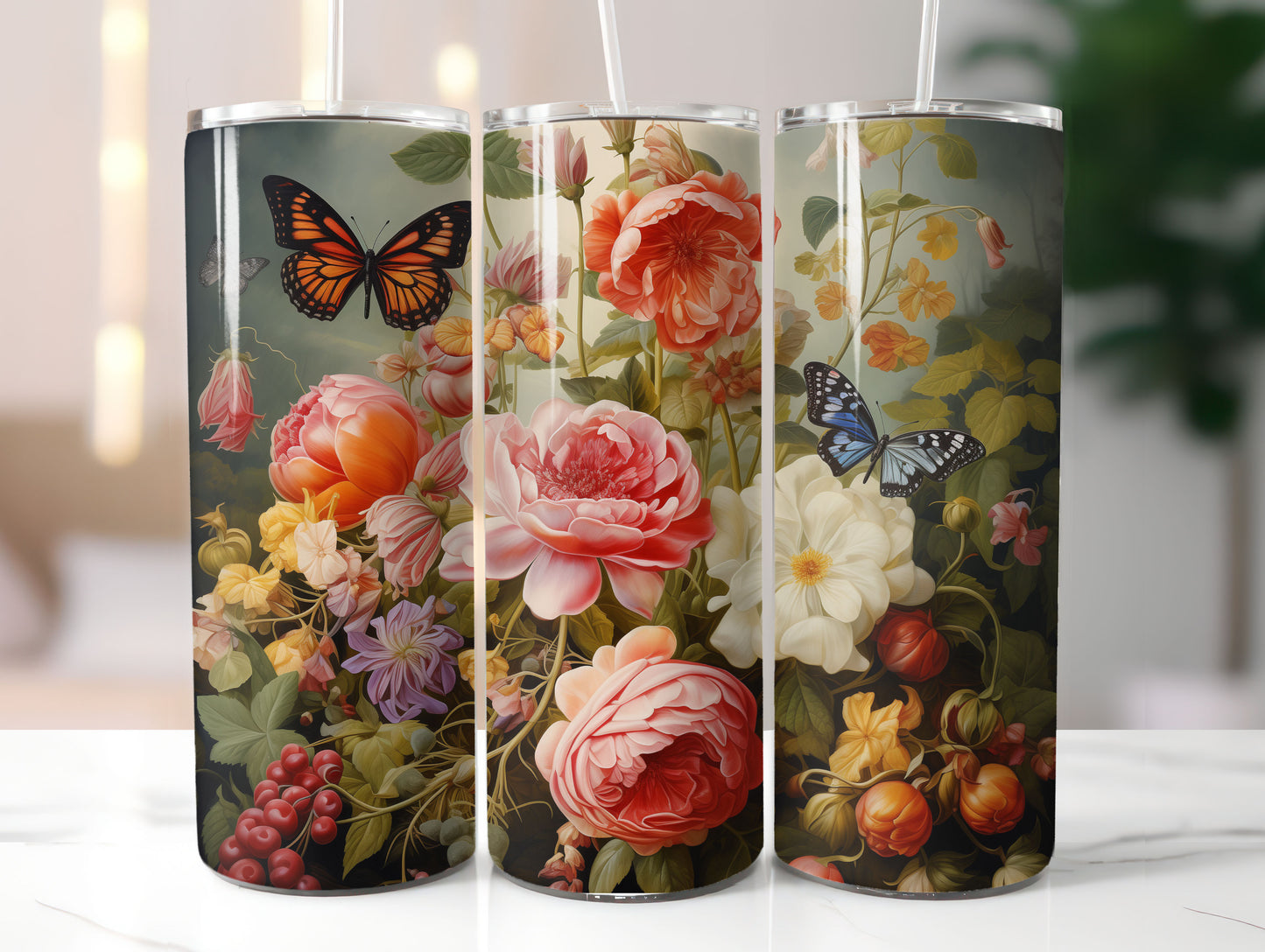 Flowers and Butterflies Design 20oz Tumbler