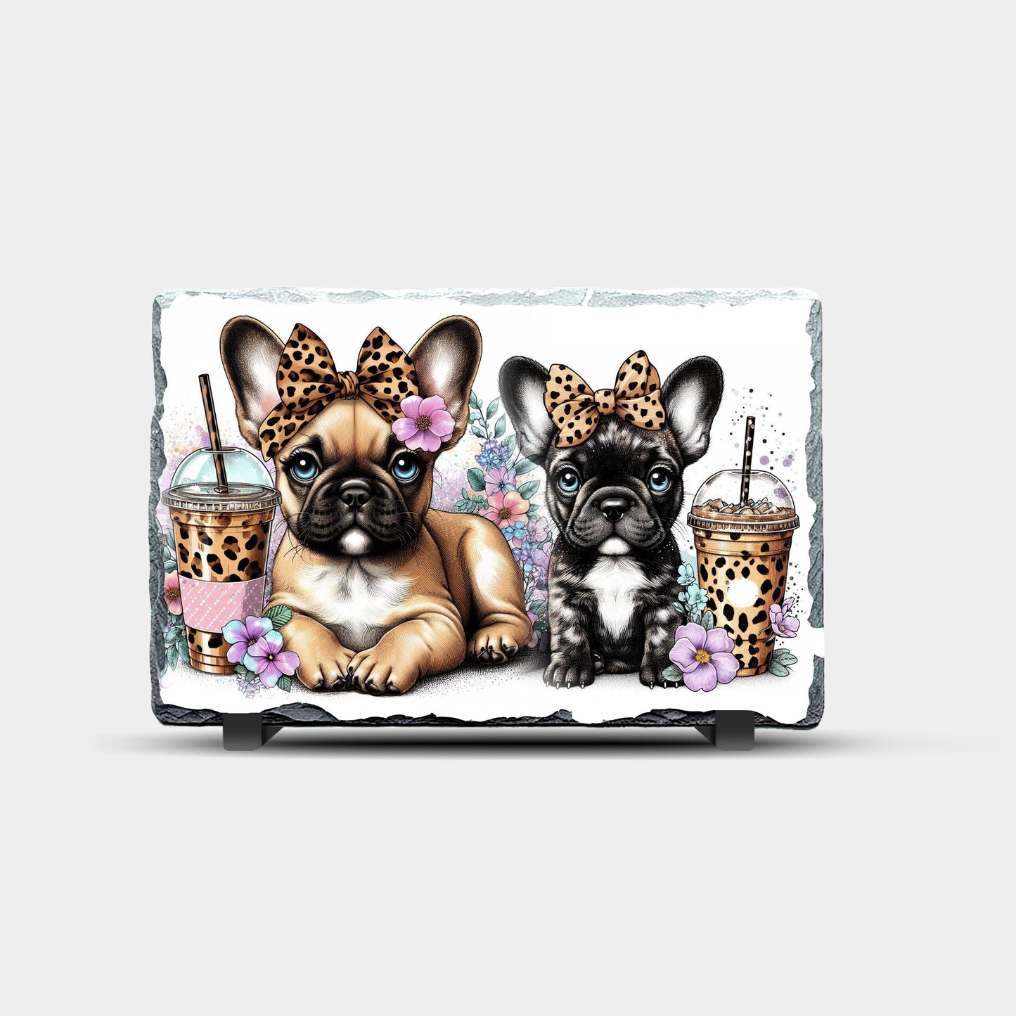 Frenchies with Bows Design Printed Rock Slate