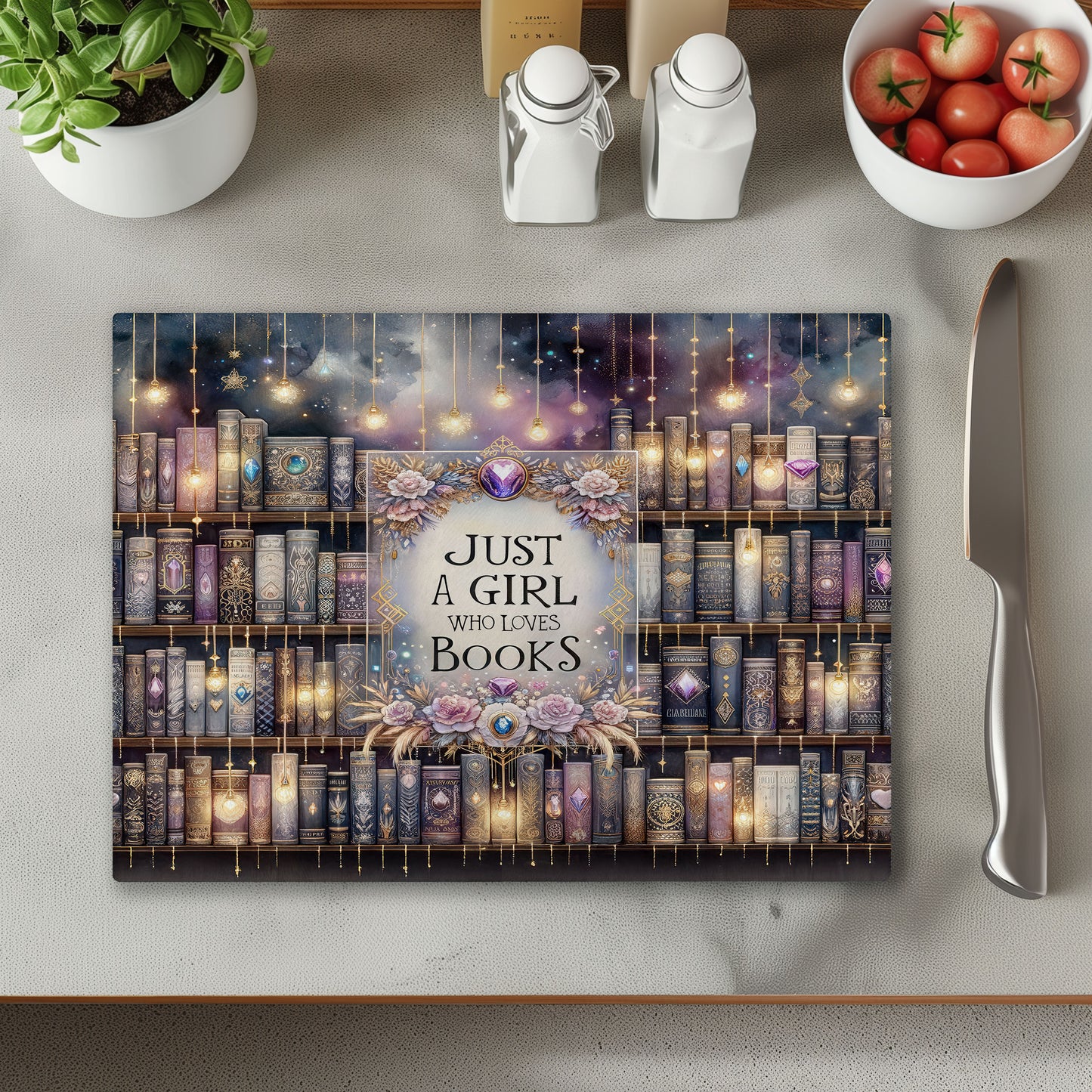 Just a Girl Who Loves Books Glass Chopping Cutting Board
