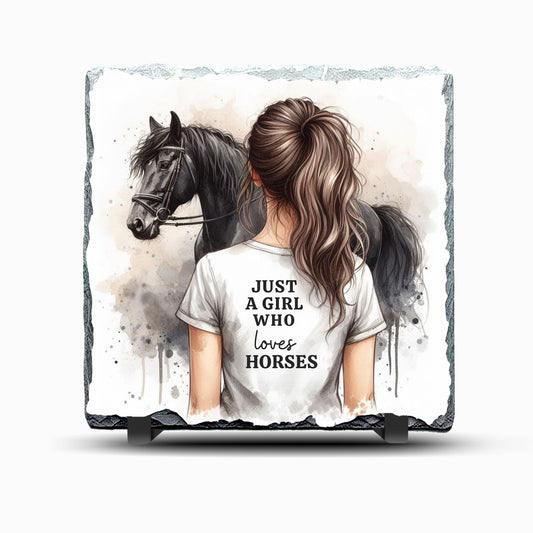 Horses Just a Girl who Loves Design Printed Rock Slate