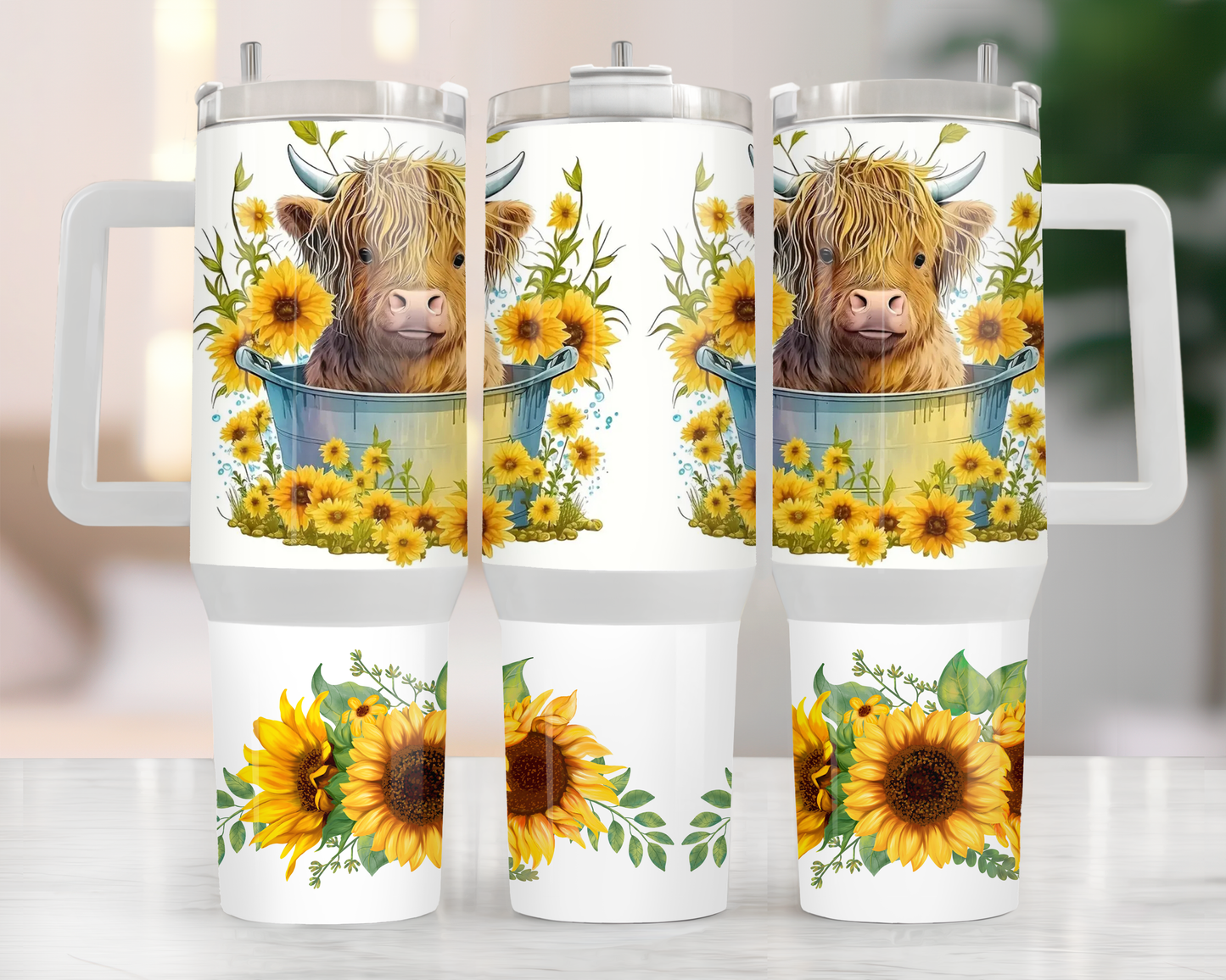 Highland Cow with Sunflowers 40oz Tumbler