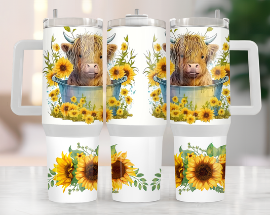 Highland Cow with Sunflowers 40oz Tumbler