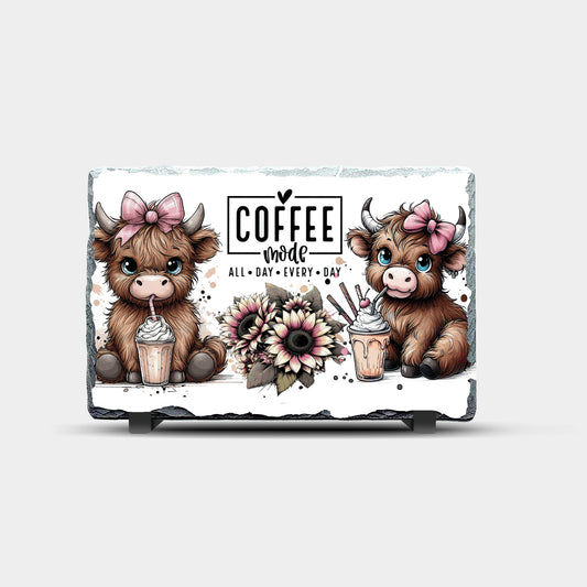 Highland Cow Coffee Mode Design Printed Rock Slate